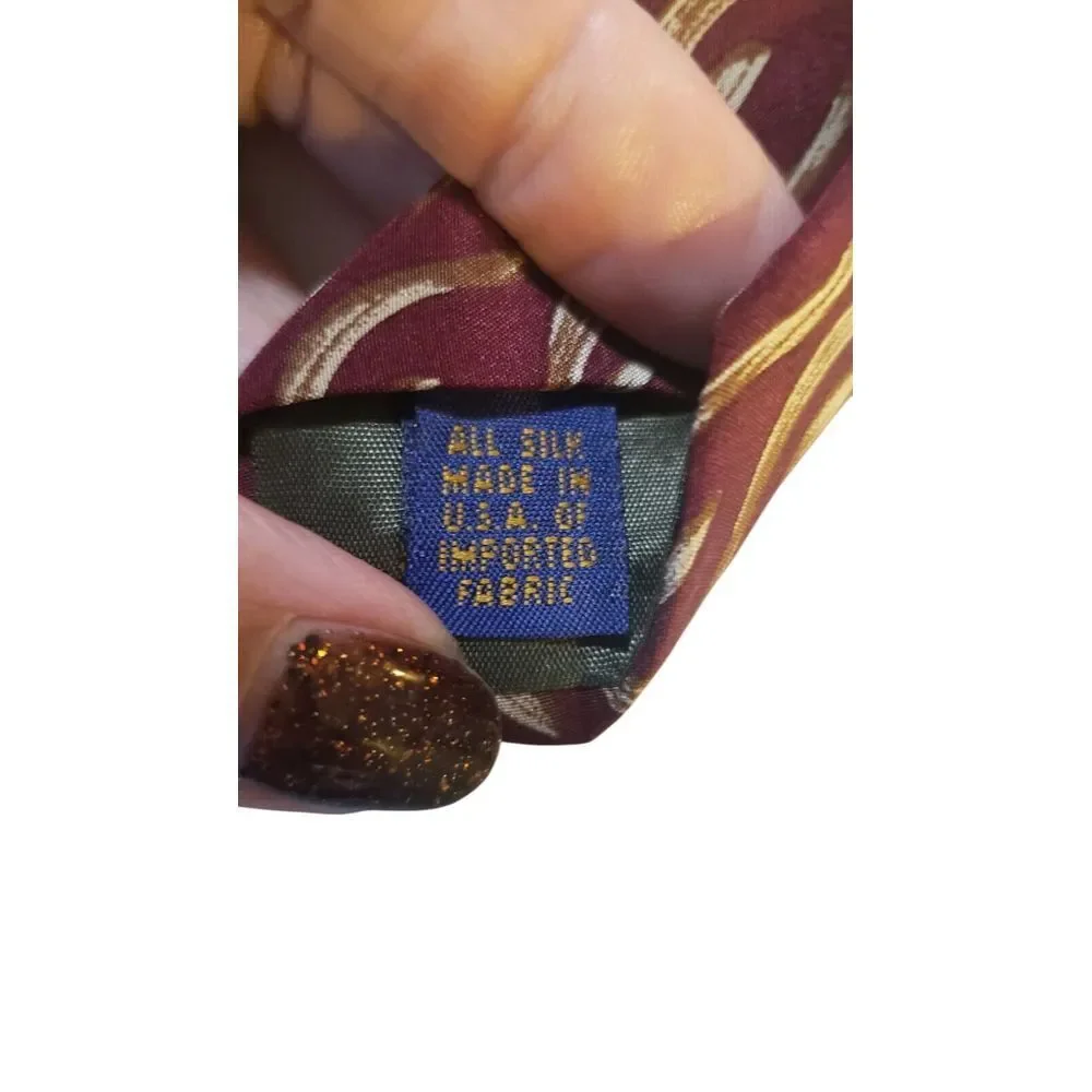 Ralph Lauren Chaps Neck Tie Mens Burgundy Tan Abstract Business‎ Church Preppy
